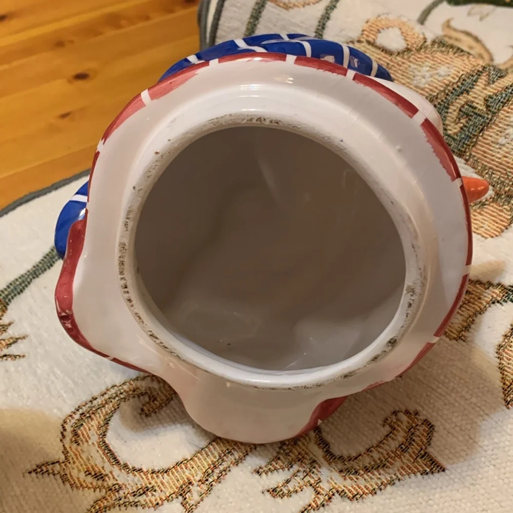 Vintage Houston Harvest, Snowman cookie jar, Blue Willow, EUC